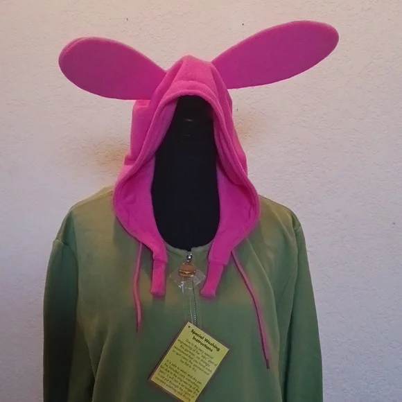 NWT Toddland Bobs Burgers Louise Green Hoodie with Pink Bunny Ears LARGE